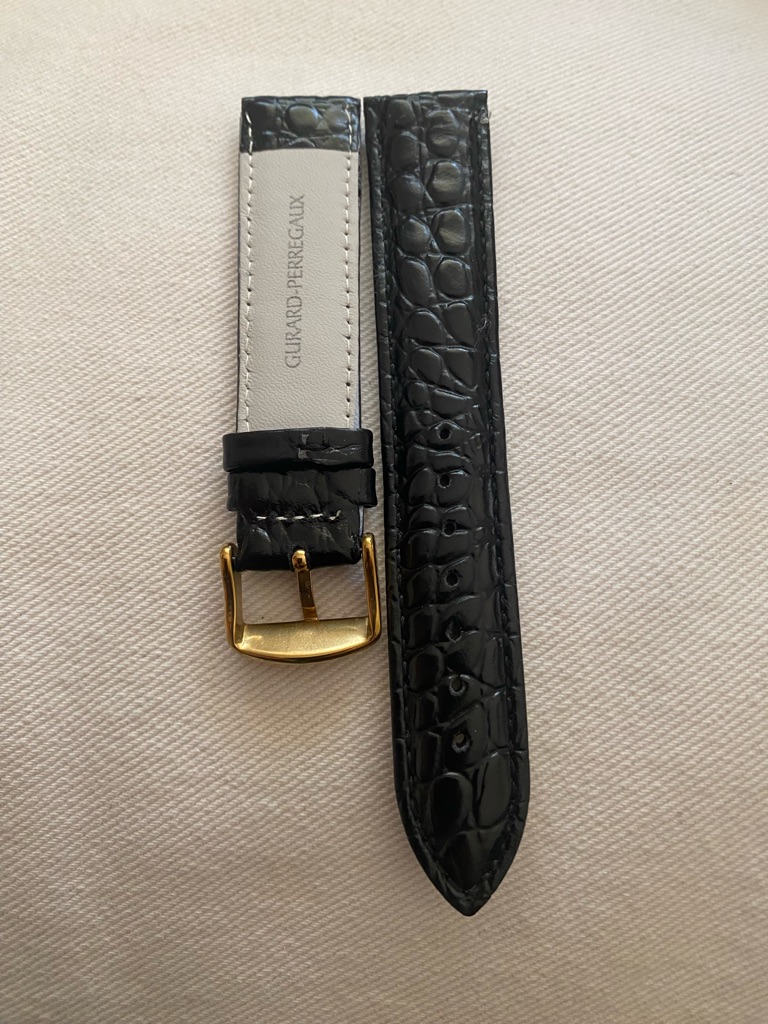Black CrocEmbossed Leather Watch Strap With Gold Buckle